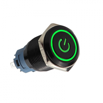 Drukschakelaar groene verlichting - 19mm - 1NO1NC - Power symbool