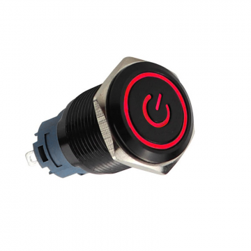 Drukschakelaar rode verlichting - 19mm - 1NO1NC - Power symbool