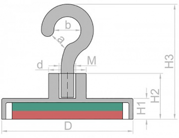 10mm magnetische haak - Gesloten - M3 schroefdraad - 2KG