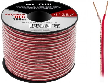 OFC luidsprekerkabel 2 x 0.50 mm transparant/rood op rol 100 meter