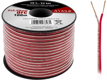 OFC luidsprekerkabel 2 x 2.50 mm transparant/rood op rol 100 meter