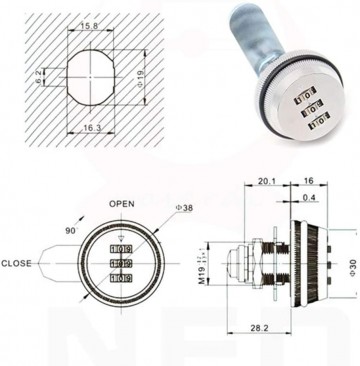 Brievenbus kantelslot - Met cijfercode - 25mm cijferslot - Zilverkleurig