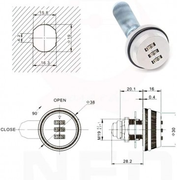 Brievenbus kantelslot - Met cijfercode - 30mm cijferslot - Zilverkleurig