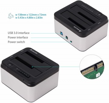 61qhtrshydlacsl1200Harddisk Dockingstation Duo - Sata USB3.0 Clone - Zwart SD322