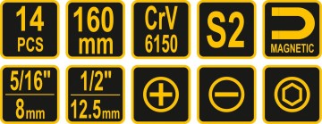 Magnetische slagschroevendraaier - 160mm - 14-delig