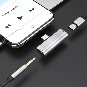 USB-C Duo adapter - naar mini jack + USB-C - Premium