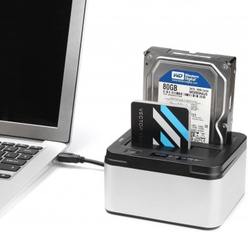 Harddisk Dockingstation Duo - Sata USB3.0 Clone - Zwart SD322