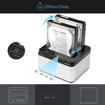 Harddisk Dockingstation Duo - Sata USB3.0 Clone - Zwart SD322