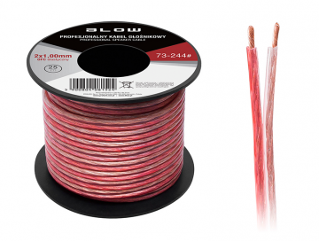 OFC luidsprekerkabel 2 x 1.00 mm transparant/rood op rol 25 meter