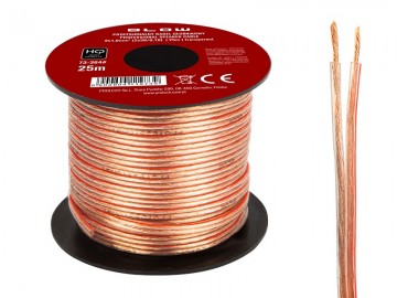 HQ luidsprekerkabel 2 x 1.00 mm transparant/rood op rol 25 meter