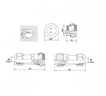 Male + Female - waterdichte kabelverbinder - 5 aderig