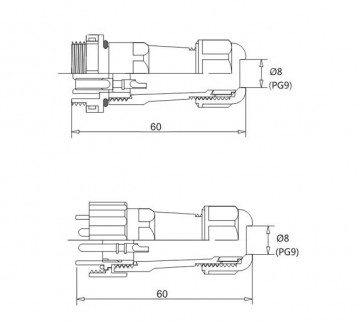 Male + Female - waterdichte kabelverbinder - 5 aderig