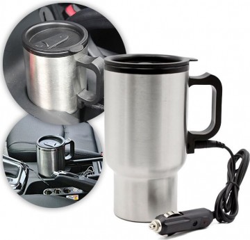 Elektrische RVS mok - Met 12V heater - 400ml - Sigarettenplug