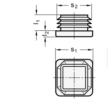 Inslagdop - vierkant - 20x20mm (0,8 - 3) - zwart - kunststof