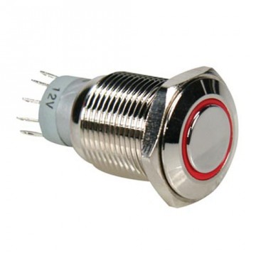 Drukschakelaar 16mm rond 1no 1nc  12v