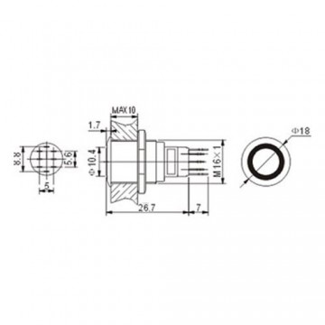 Drukschakelaar met verlichting - Met socket - ON/OFF - 16mm - 12V - Rood