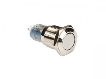 Drukschakelaar 16mm rond - 1NO, 1NC - 12V - Zilver