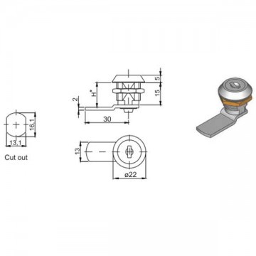 Locker slot - Kantelslot - 15mm - gelijke sleutels - 827