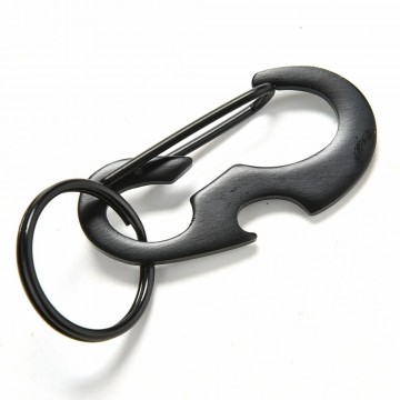 Karabijnhaak / sleutelhanger met fles opener - Zwart