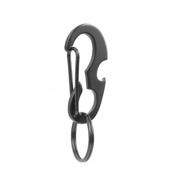 Karabijnhaak / sleutelhanger met fles opener - Zwart