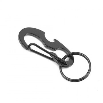 Karabijnhaak / sleutelhanger met fles opener - Zwart