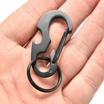 Karabijnhaak / sleutelhanger met fles opener - Zwart