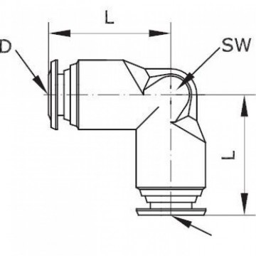 Haakse pneumatische insteekkoppeling - 6 bar - 10mm - Kunststof 