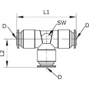 T-stuk pneumatische insteekkoppeling - 6 bar - 6mm - Kunststof 