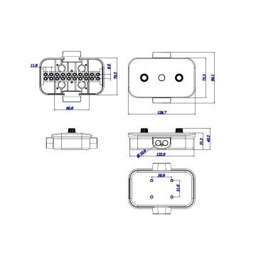 Kabeldoos - 4 ingangen - 10 pins - 122 x 70mm