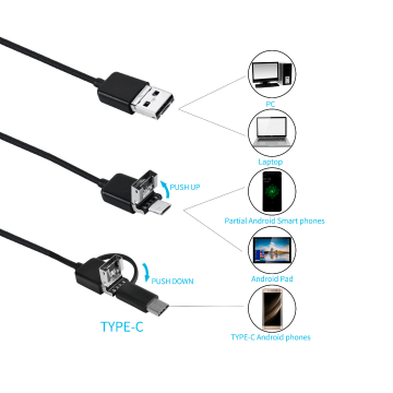 Endoscoop 2 meter - Micro USB + USB-C - Ø7mm - Android / Windows