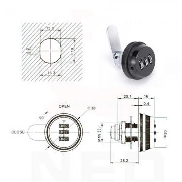 Brievenbus kantelslot - met cijfercode - 20mm cijferslot - zwart