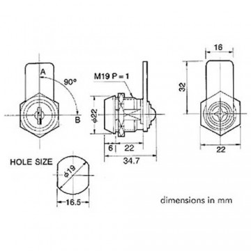 19mm Kantel slot / brievenbus slot