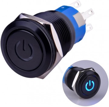 Push schakelaar blauwe verlichting - 19mm - Power symbool