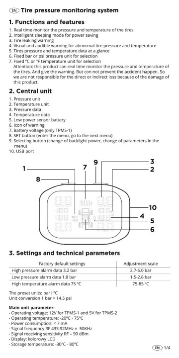 Bandenspanning en temperatuur meter - 5V USB - Monitor