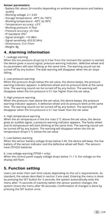 Bandenspanning en temperatuur meter - 5V USB - Monitor