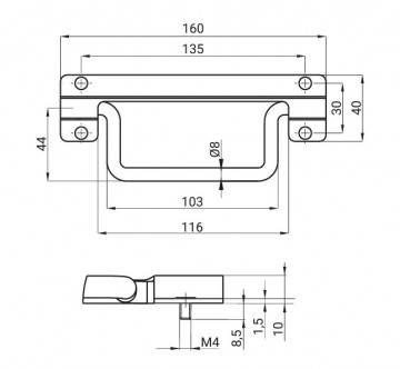 Metalen opbouw handgreep - 16 x 4 cm