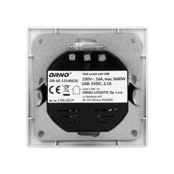 Inbouwstopcontact - 2x USB - 2.1A - 80 x 80cm