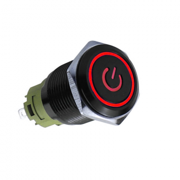 Push schakelaar rode verlichting - 19mm - Power symbool 