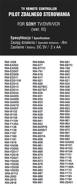 Sony Universele Afstandsbediening - Versie 3 - 3980