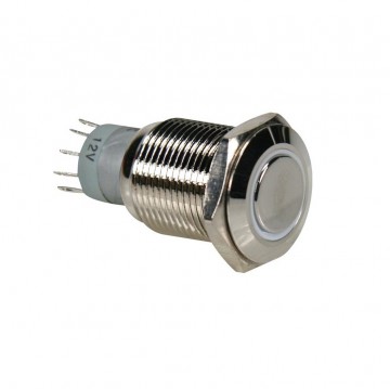 Drukschakelaar 16mm rond - 1NO 1NC - 12V - Wit