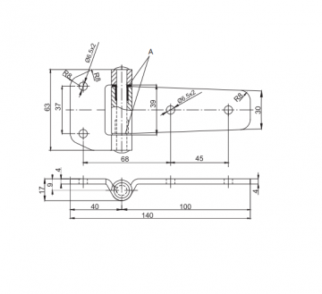 Scharnier - 140 x 63mm - Gegalvaniseerd - Zwart