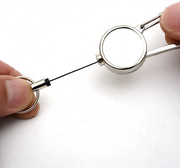 Sleutelhanger met koord - karabijnhaak uittrekbaar - metaal zilver