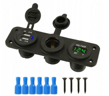 Accu voltmeter + 2 USB poorten - Met 12V sigarettenplug