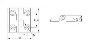 Scharnier - 60x60mm - Gegalvaniseerd - RAL 9005 - Extra sterk