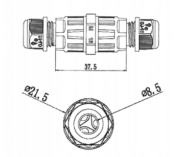 Waterdichte hermetische mini kabelverbinder - 3 aderig - IP68 - 72mm