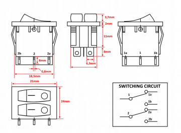 Dubbele ON-OFF schakelaar - 250V - 6A - Zwart