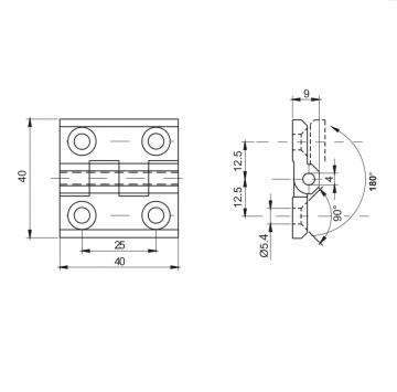 Scharnier - 40x40mm - Gegalvaniseerd - RAL 7035