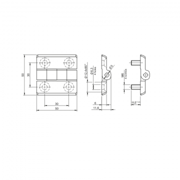 Scharnier met schroefdraad - 50 x 50mm - M6