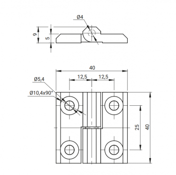 Scharnier - 40 x 40mm - Gegalvaniseerd - Links - RAL 9005