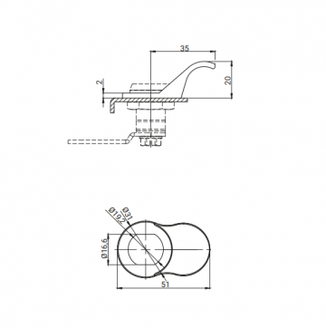 Slot greep - M19 - Kunststof - RAL 9005